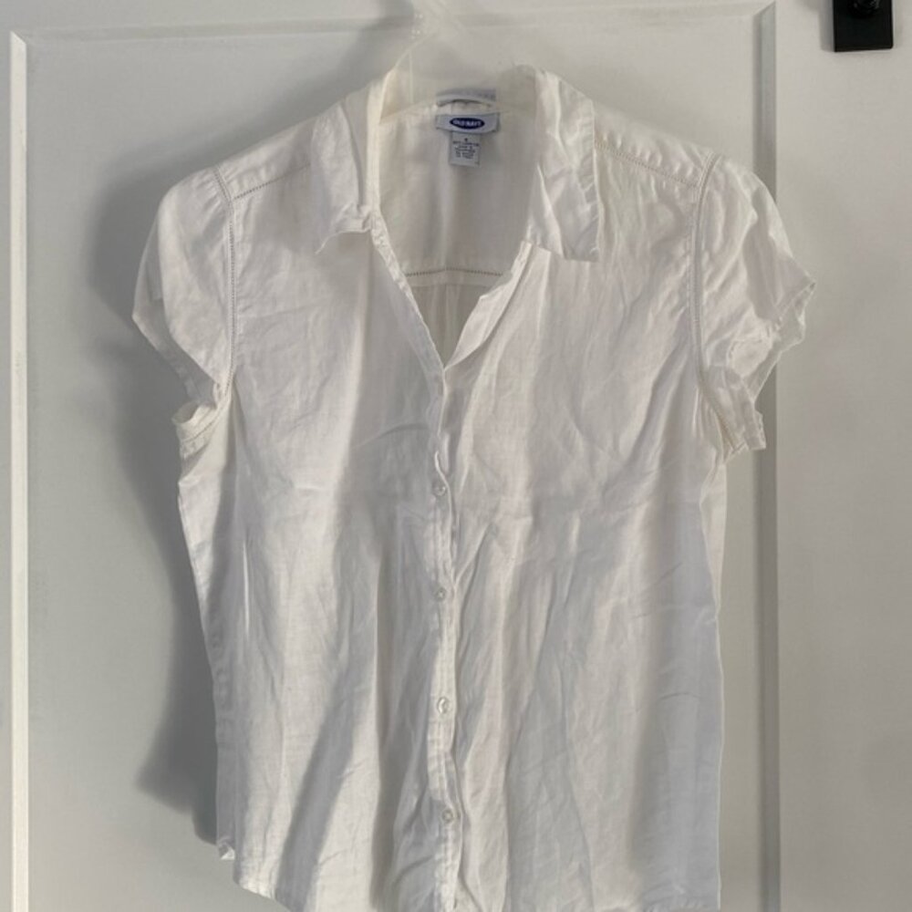 OLD NAVY white linen blouse short sleeve lacework S